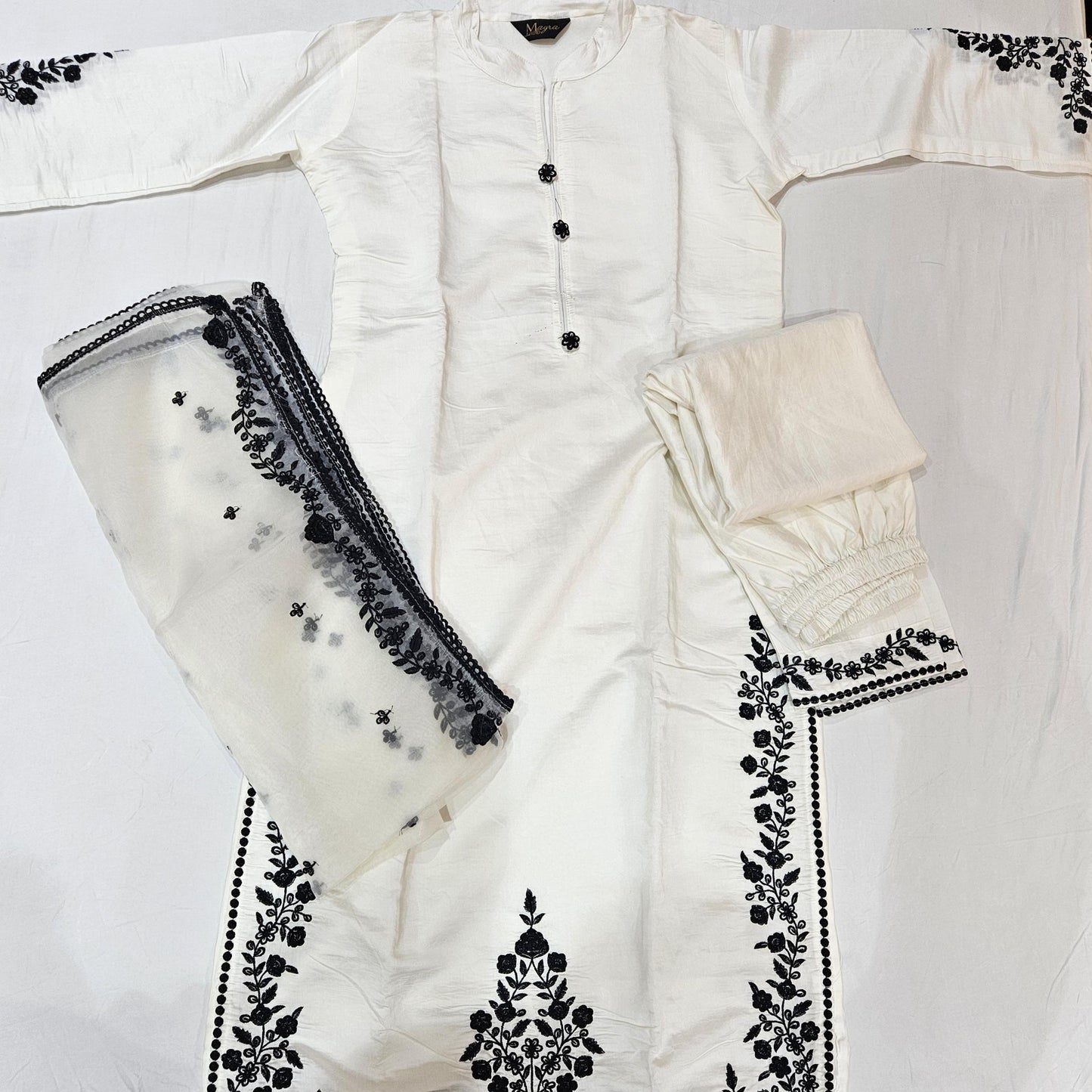 Muslin White Black Kurtiset - Vaishali Silks