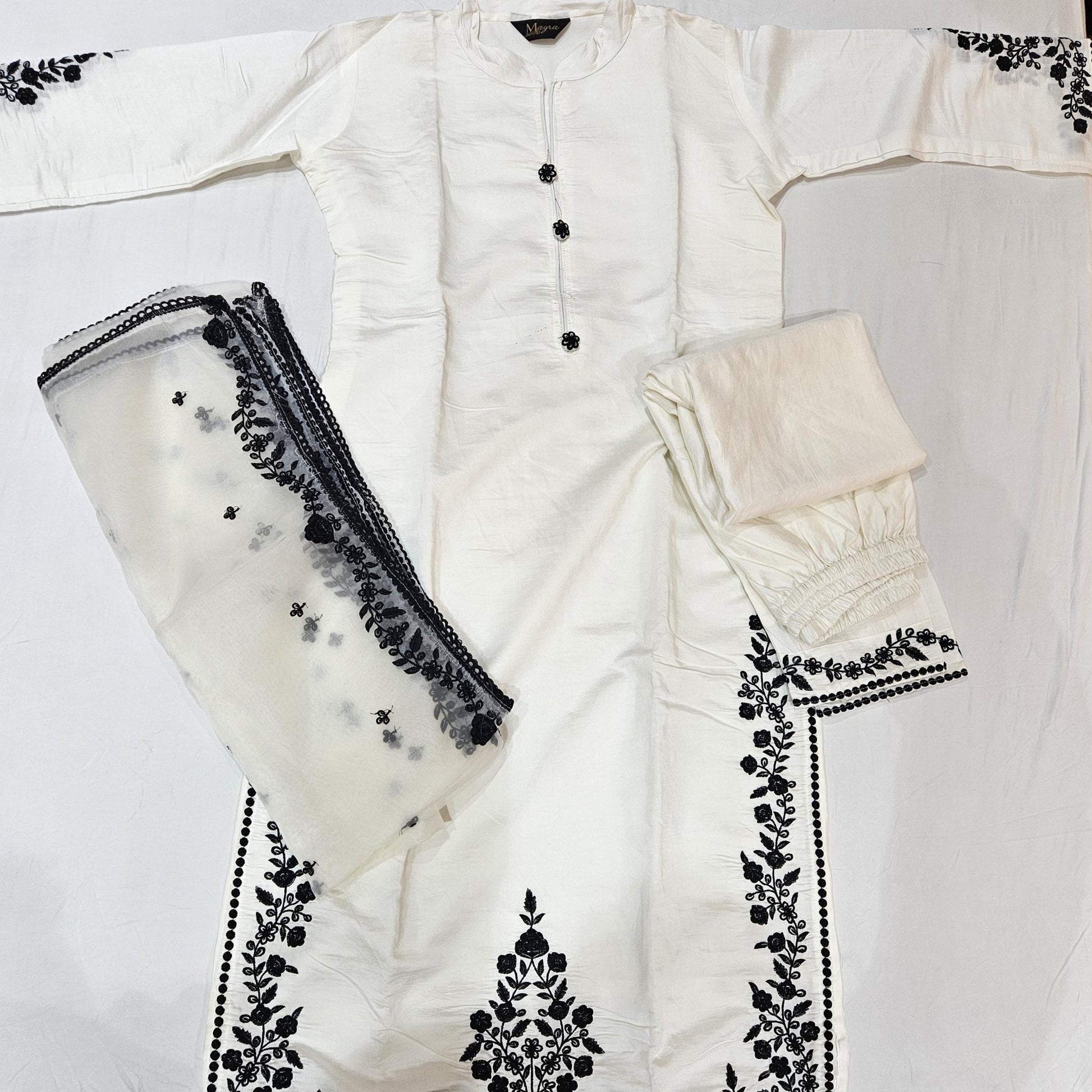 Muslin White Black Kurtiset - Vaishali Silks