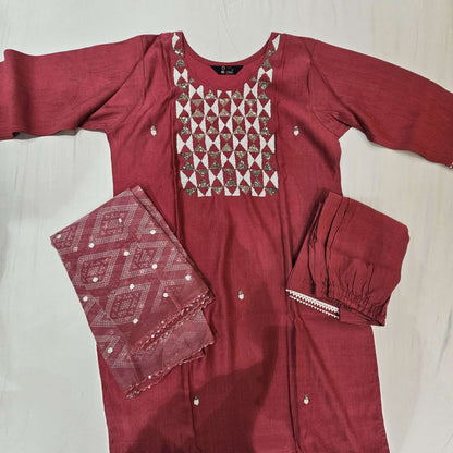 Raw Silk Darkpink Kurtiset - Vaishali Silks