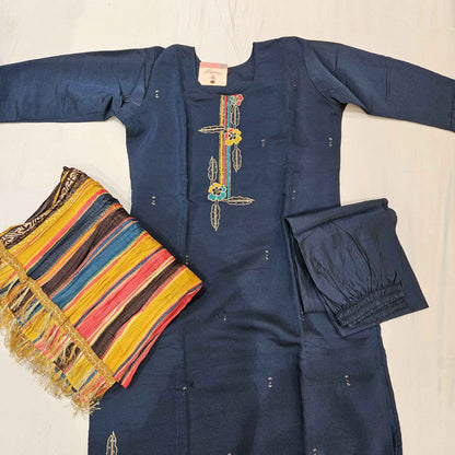 Raw Silk Darkblue Kurtiset - Vaishali Silks