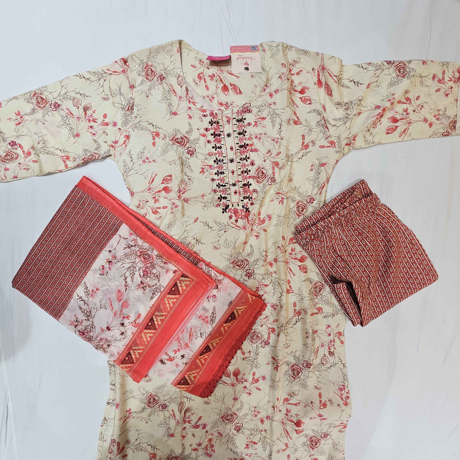 Muslin Red Kurtiset - Vaishali Silks