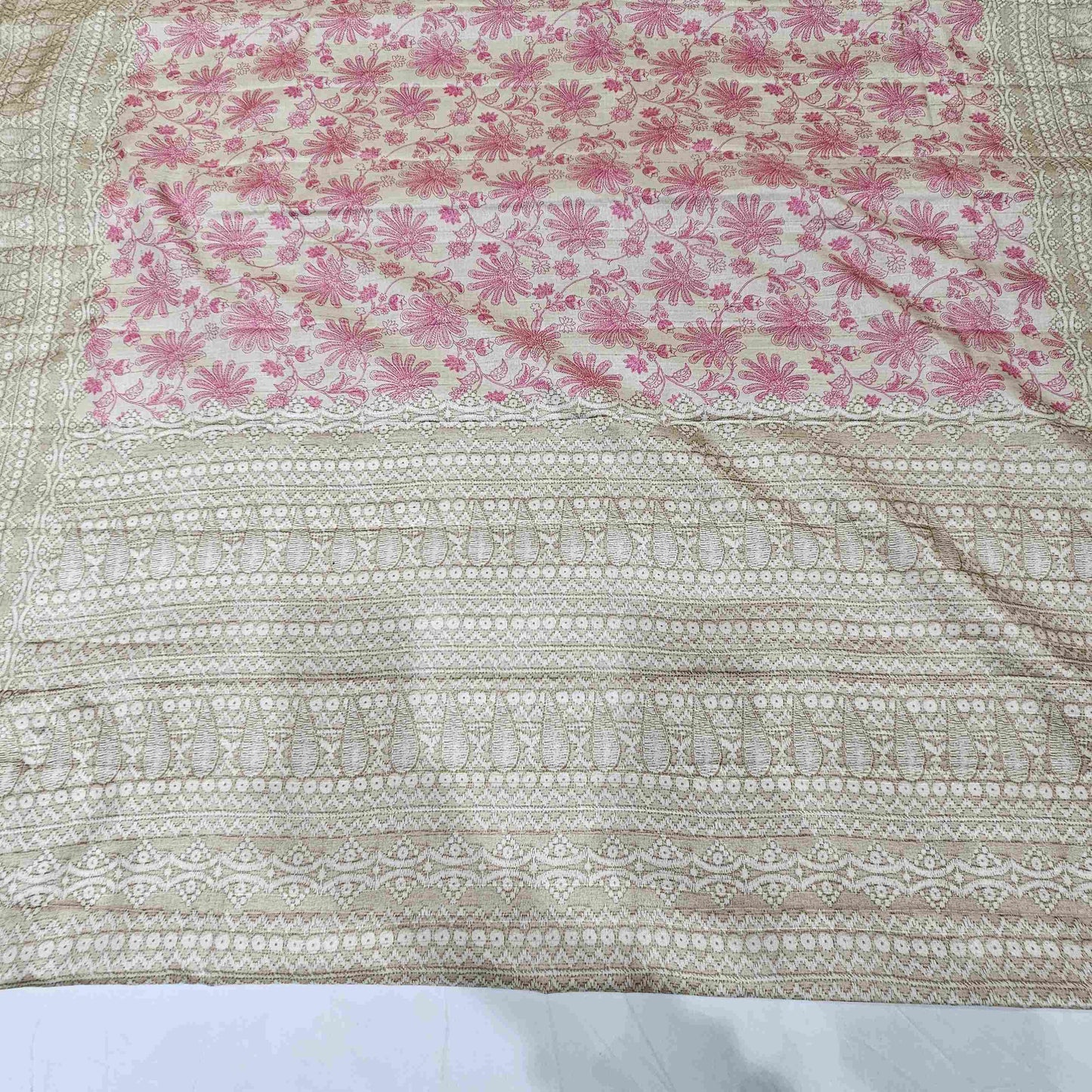 Tusser PinkCream Saree
