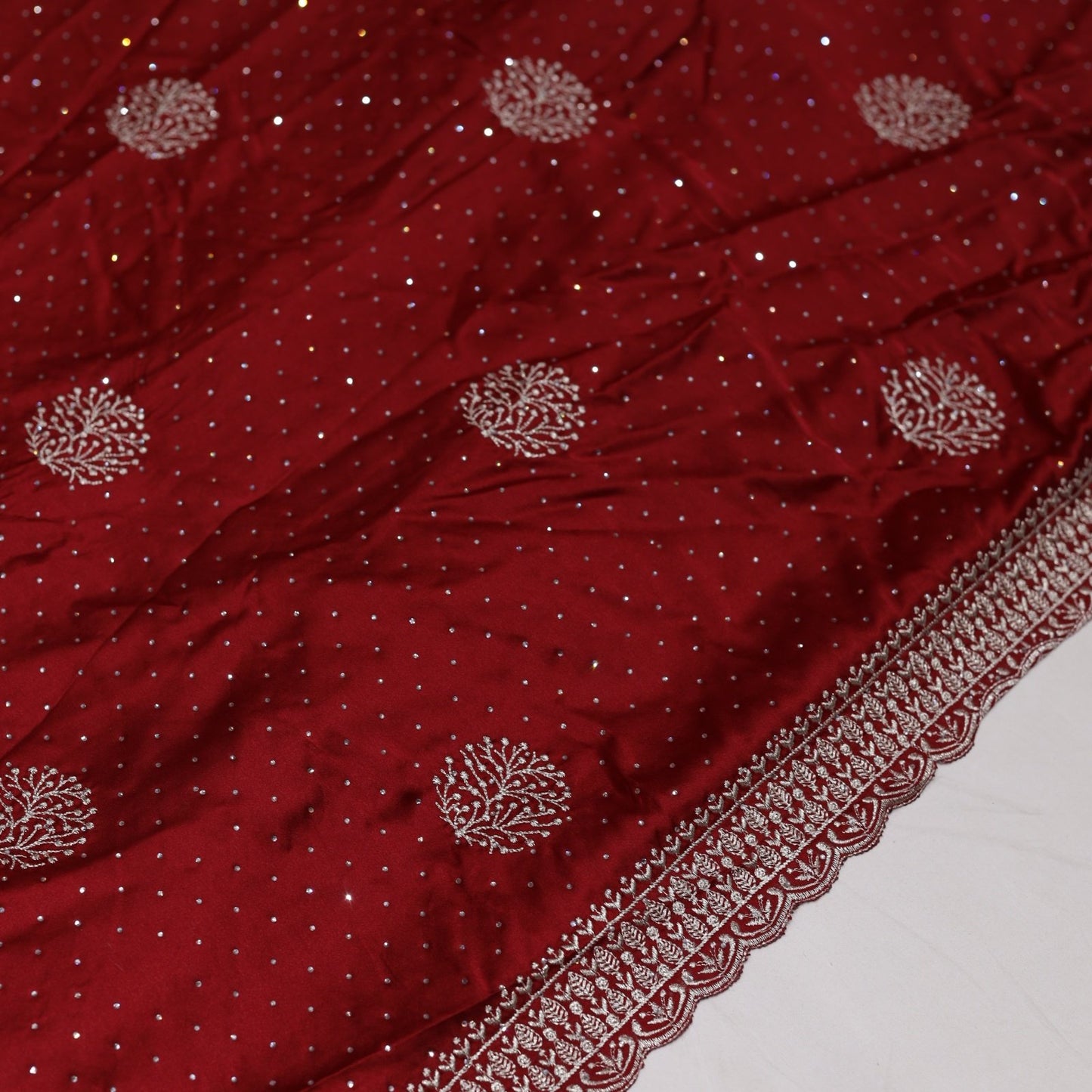 Fancy Partywear Red Saree