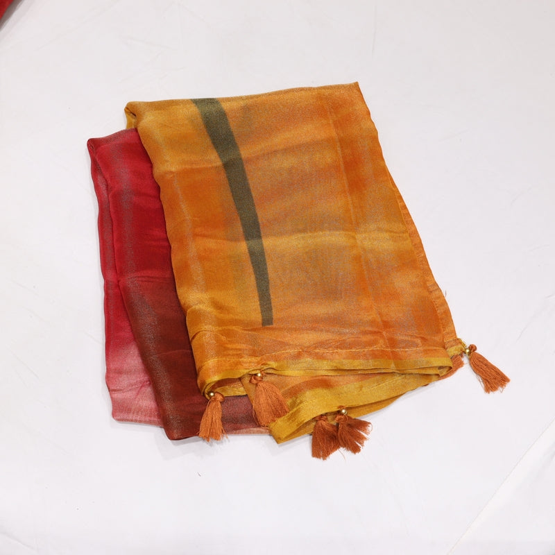 Tissue Red Mustard Kurtiset - Vaishali Silks