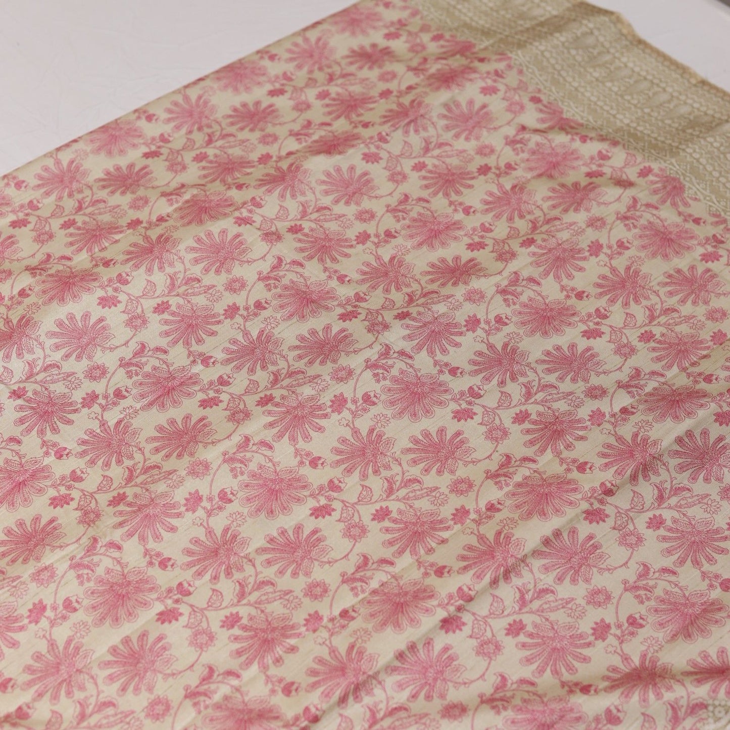 Tusser PinkCream Saree