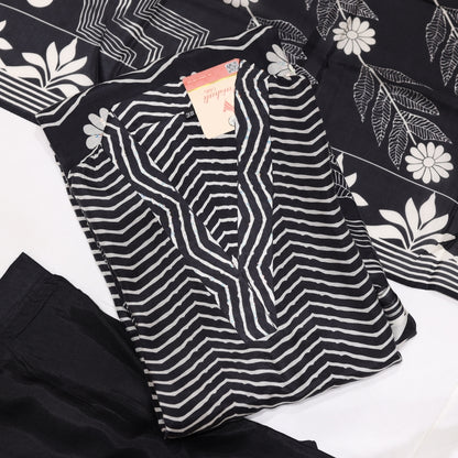 Muslin Black with White Kurtiset - Vaishali Silks