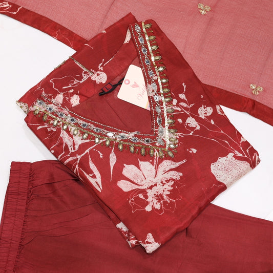 Muslin Maroon Kurtiset - Vaishali Silks