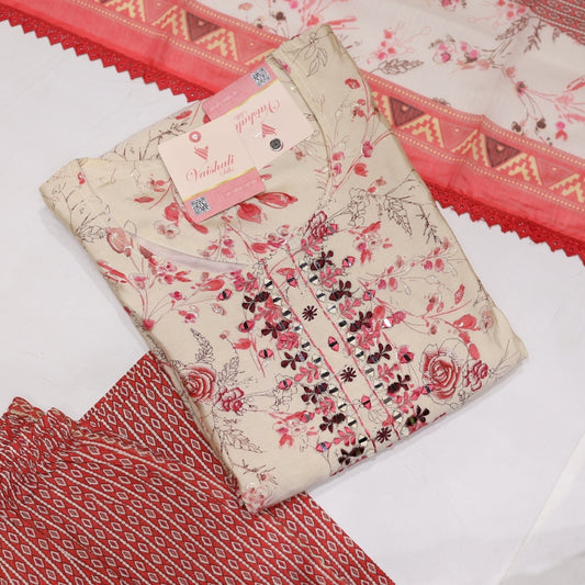 Muslin Red Kurtiset - Vaishali Silks