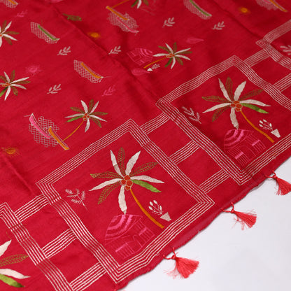 Dark Red Cut Work Saree
