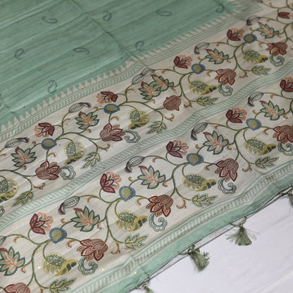 Green Fancy Semi Tusser Saree - Vaishali Silks