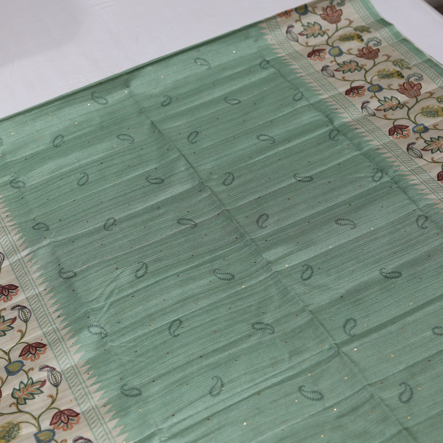 Green Fancy Semi Tusser Saree - Vaishali Silks