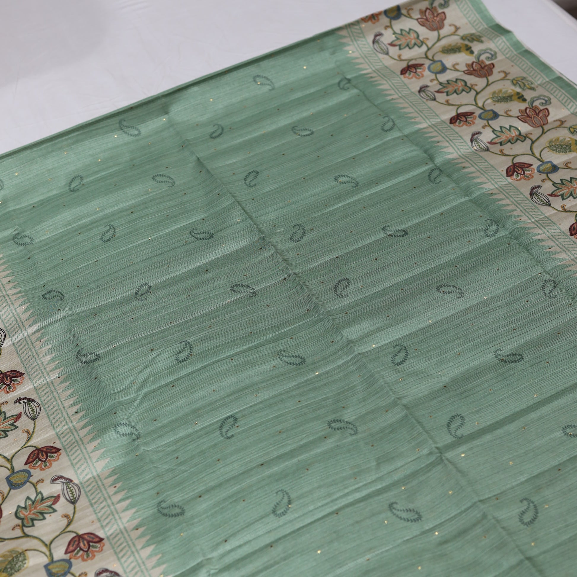 Green Fancy Semi Tusser Saree - Vaishali Silks