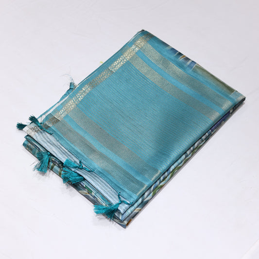 Sea Blue Fancy Semi Tusser Saree