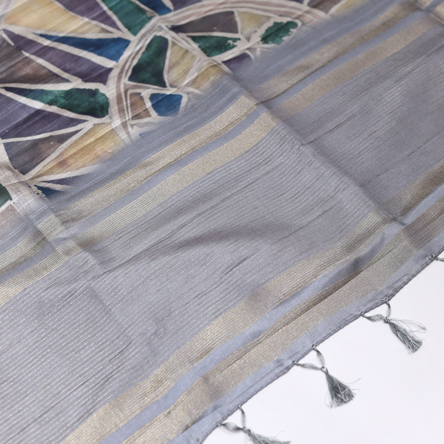 Pale Mouse Fancy Semi Tusser Saree