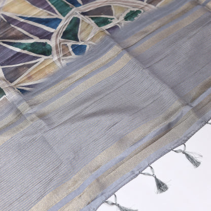 Pale Mouse Fancy Semi Tusser Saree