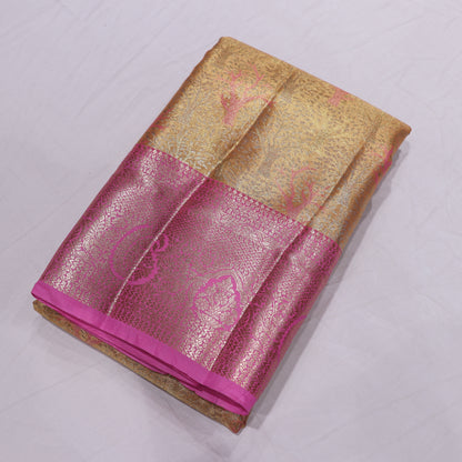 Pure Tissue Silk  Gold With Pink Colour - Vaishali Silks