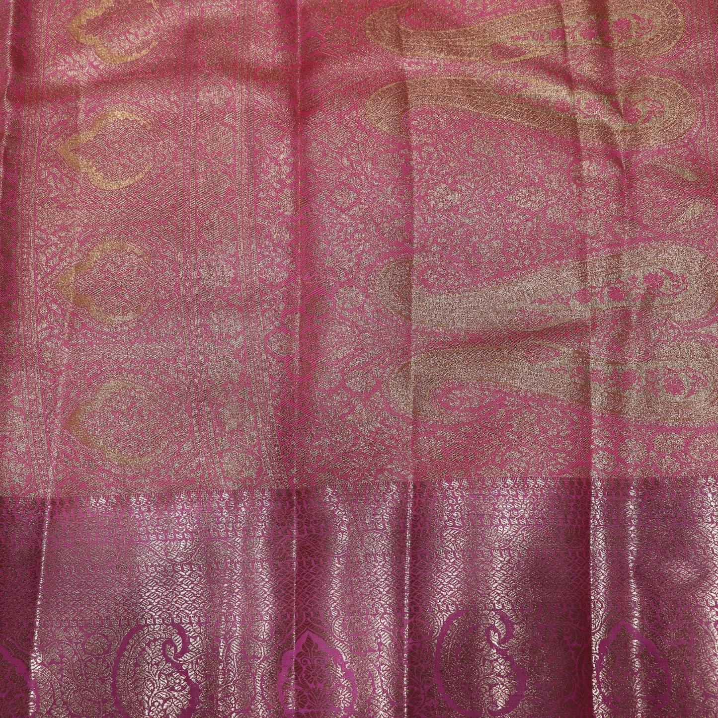 Pure Tissue Silk  Gold With Pink Colour - Vaishali Silks