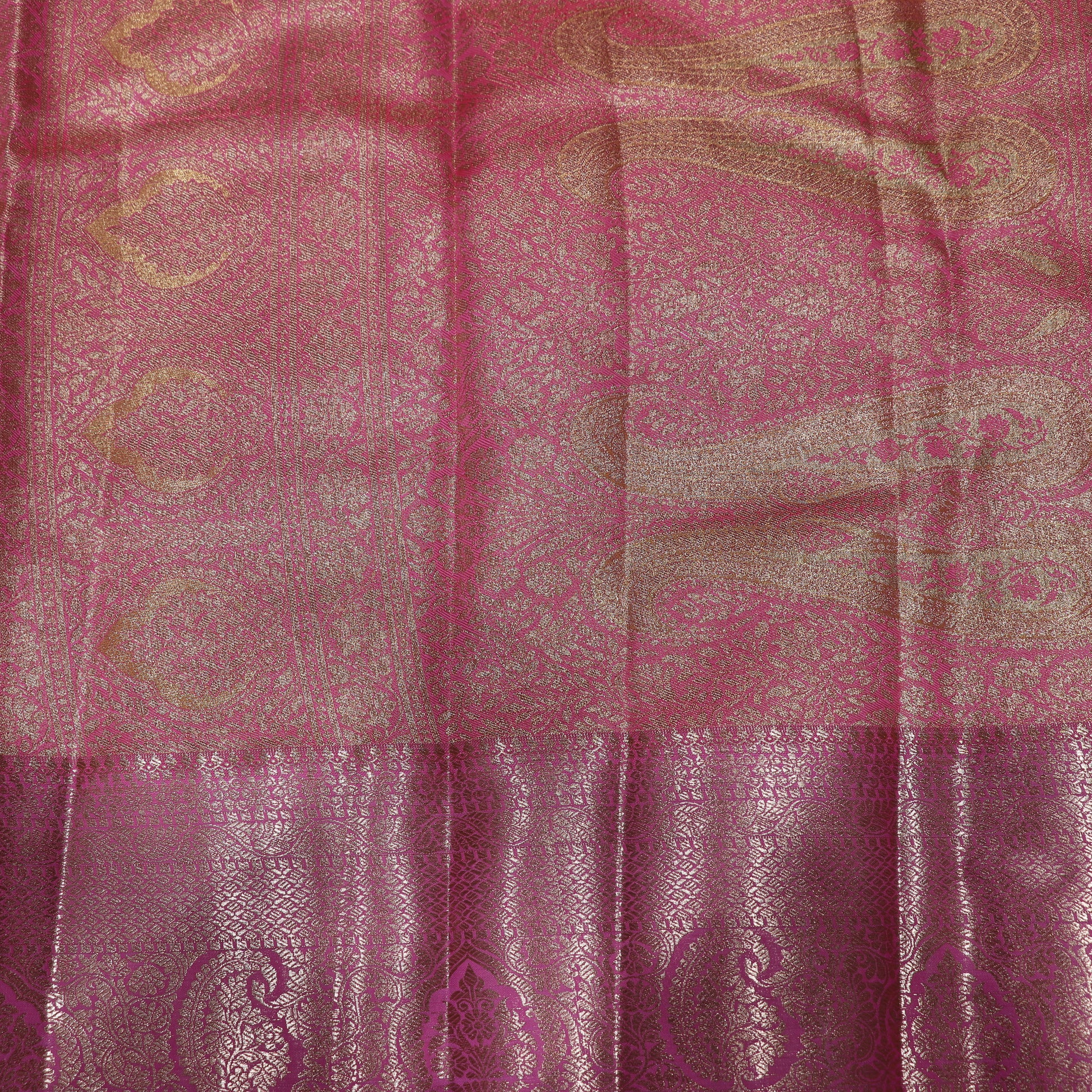 Pure Tissue Silk  Gold With Pink Colour - Vaishali Silks