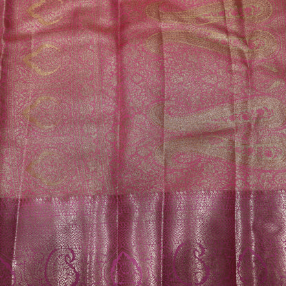 Pure Tissue Silk  Gold With Pink Colour - Vaishali Silks