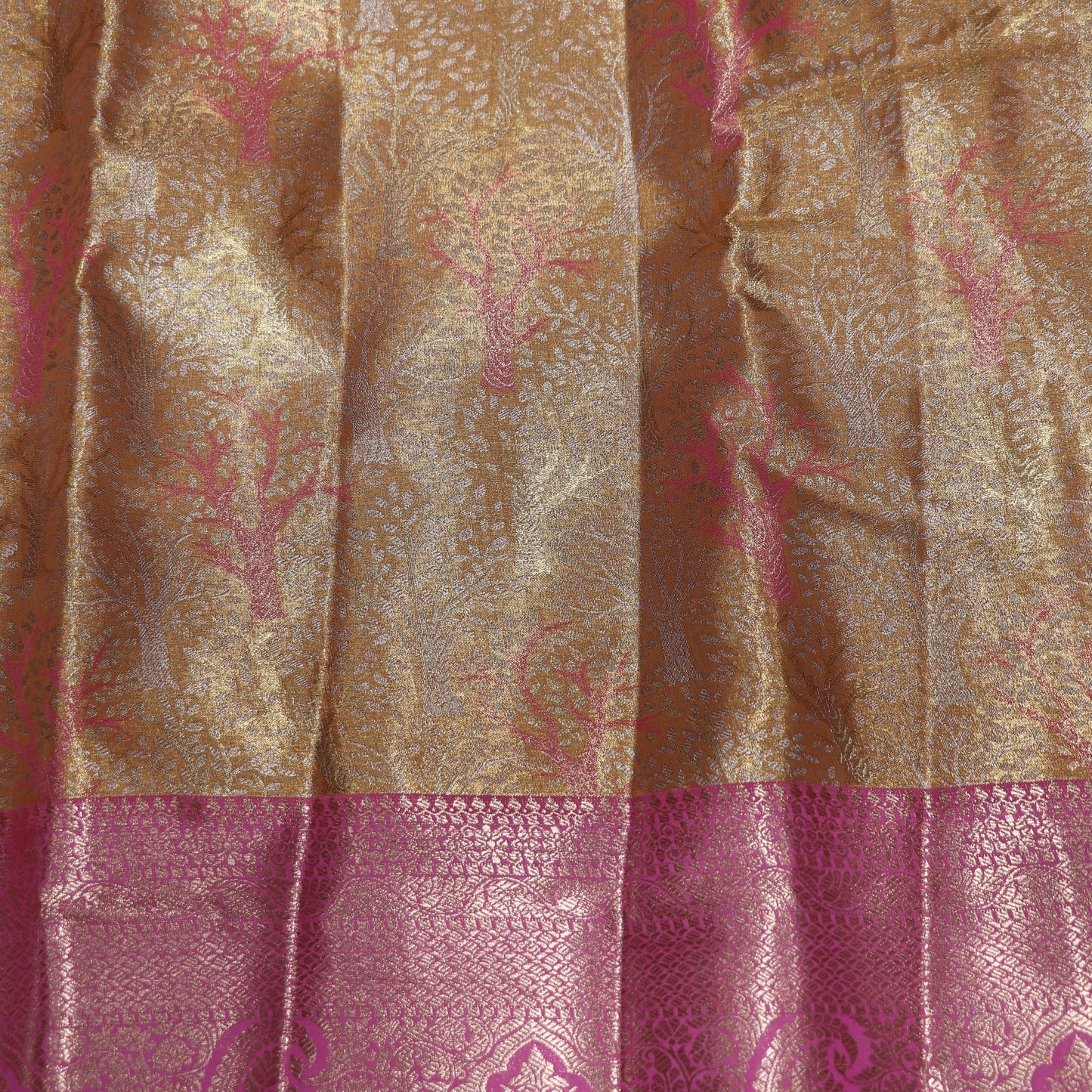 Pure Tissue Silk  Gold With Pink Colour - Vaishali Silks