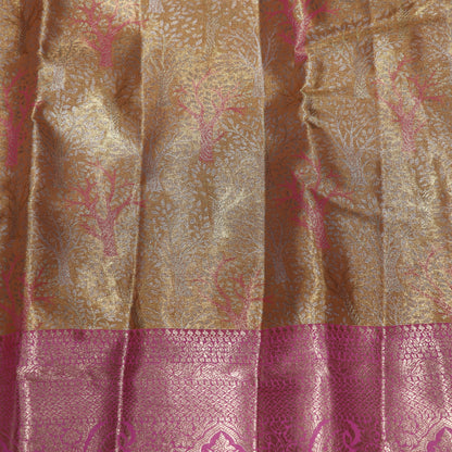 Pure Tissue Silk  Gold With Pink Colour - Vaishali Silks