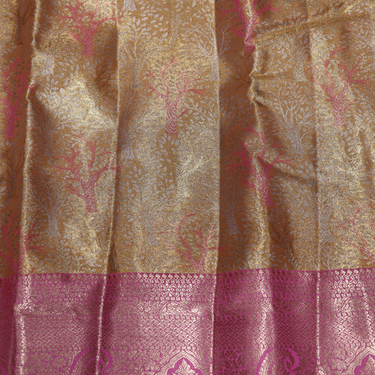 Pure Tissue Silk  Gold With Pink Colour - Vaishali Silks