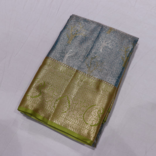 Pure Tissue Silk  Blue  With Green  Colour - Vaishali Silks