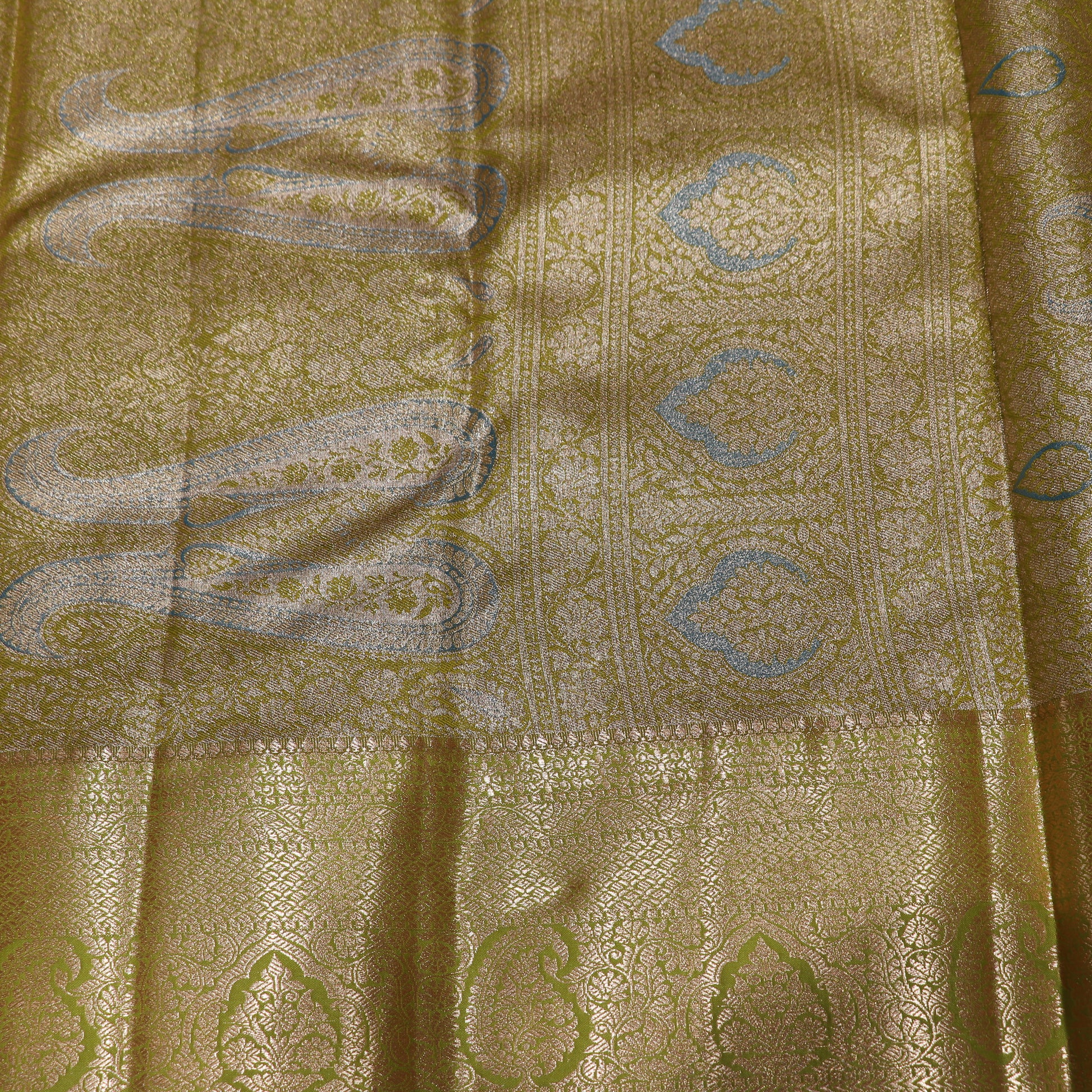 Pure Tissue Silk  Blue  With Green  Colour - Vaishali Silks