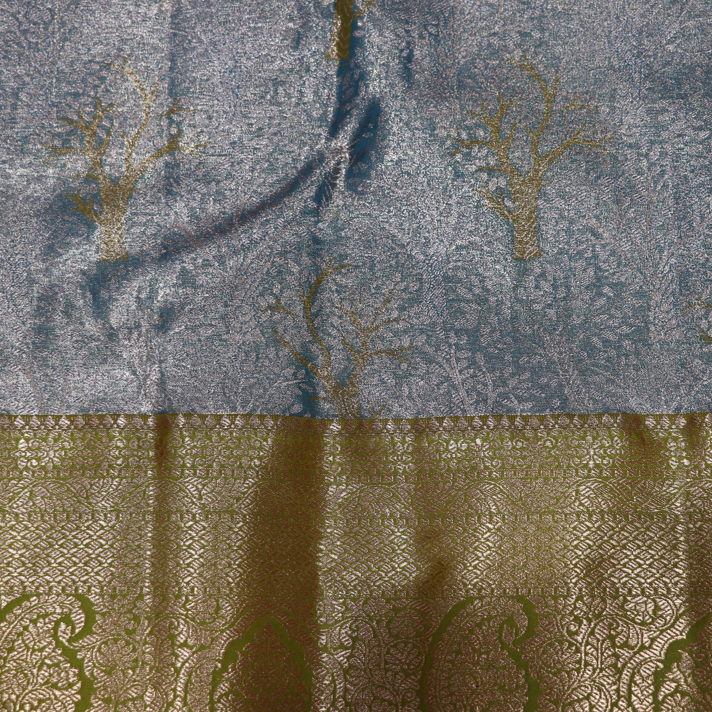 Pure Tissue Silk  Blue  With Green  Colour - Vaishali Silks