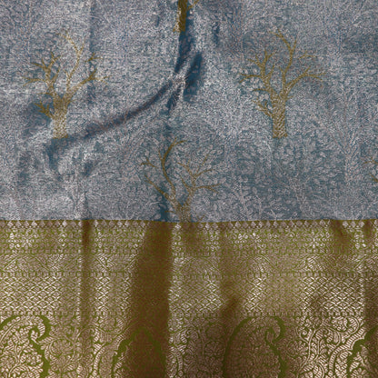 Pure Tissue Silk  Blue  With Green  Colour - Vaishali Silks
