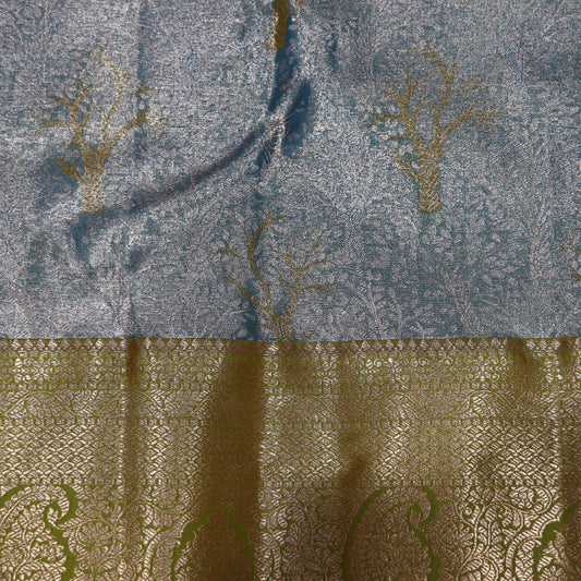 Pure Tissue Silk  Blue  With Green  Colour - Vaishali Silks