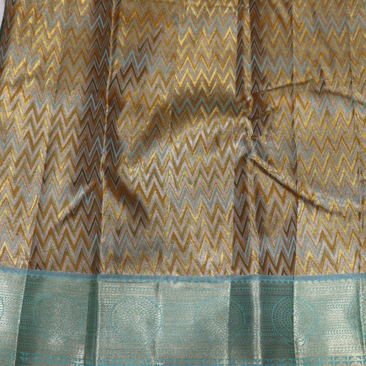 Pure Tissue Silk  Mustard With Blue Colour - Vaishali Silks