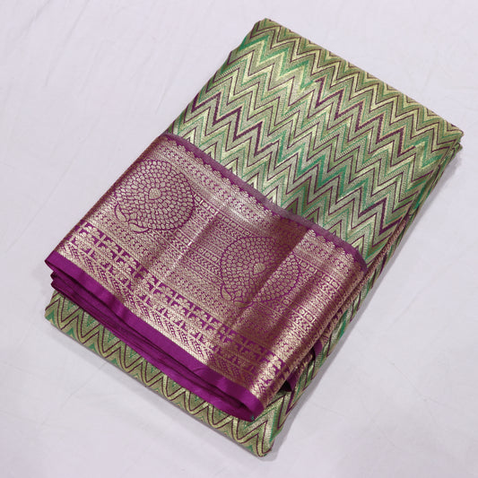 Pure Tissue Silk Green With Purple Colour - Vaishali Silks