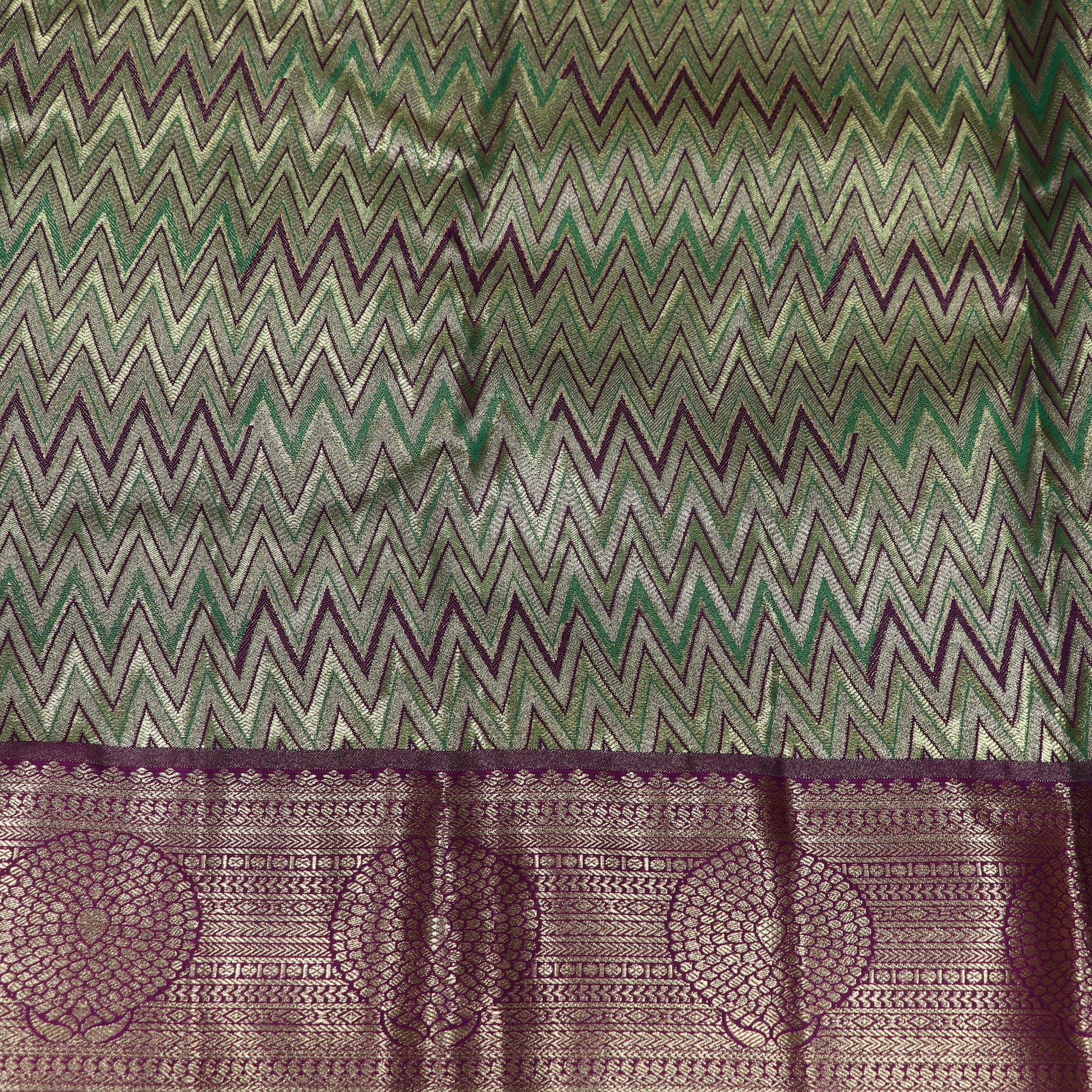 Pure Tissue Silk Green With Purple Colour - Vaishali Silks