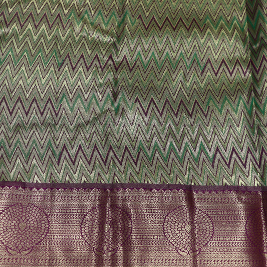 Pure Tissue Silk Green With Purple Colour - Vaishali Silks