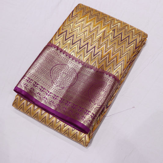 Pure Tissue Silk Mustard With Purple Colour - Vaishali Silks