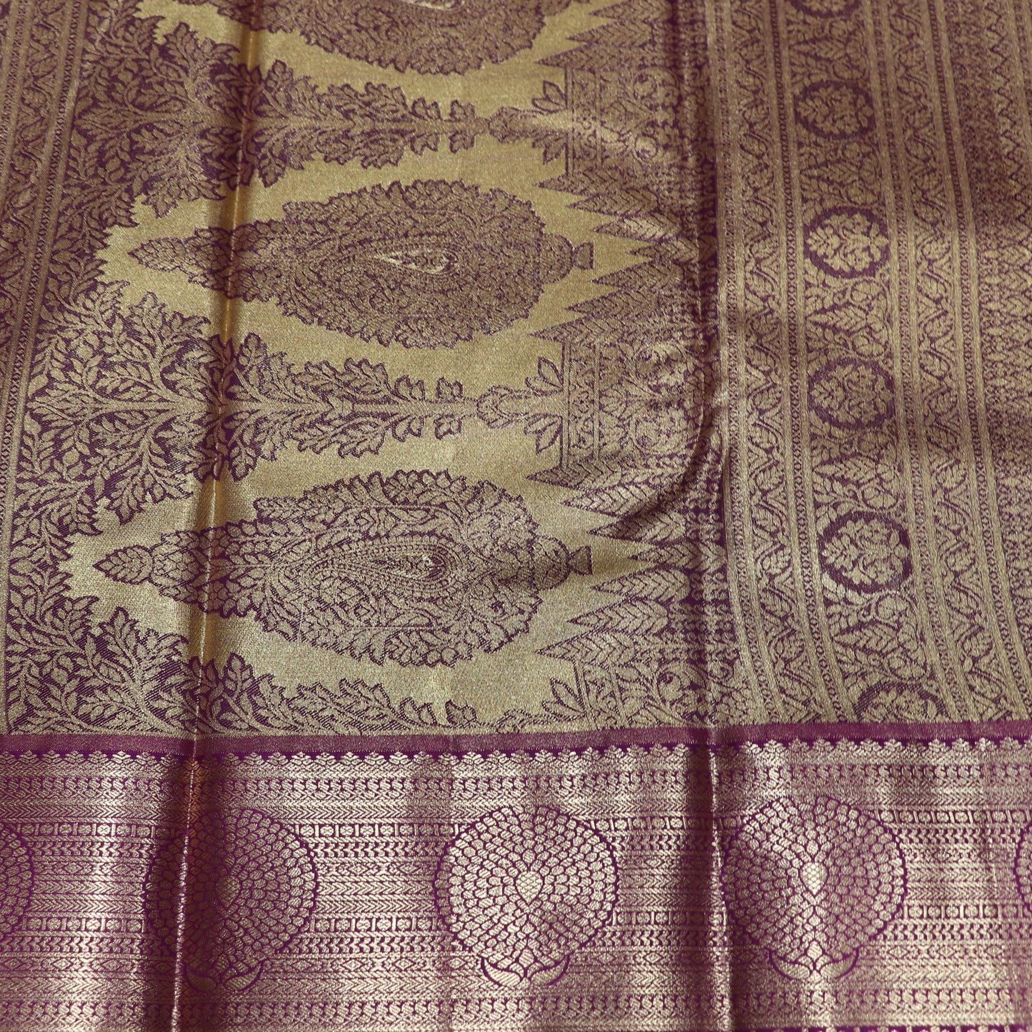 Pure Tissue Silk Mustard With Purple Colour - Vaishali Silks