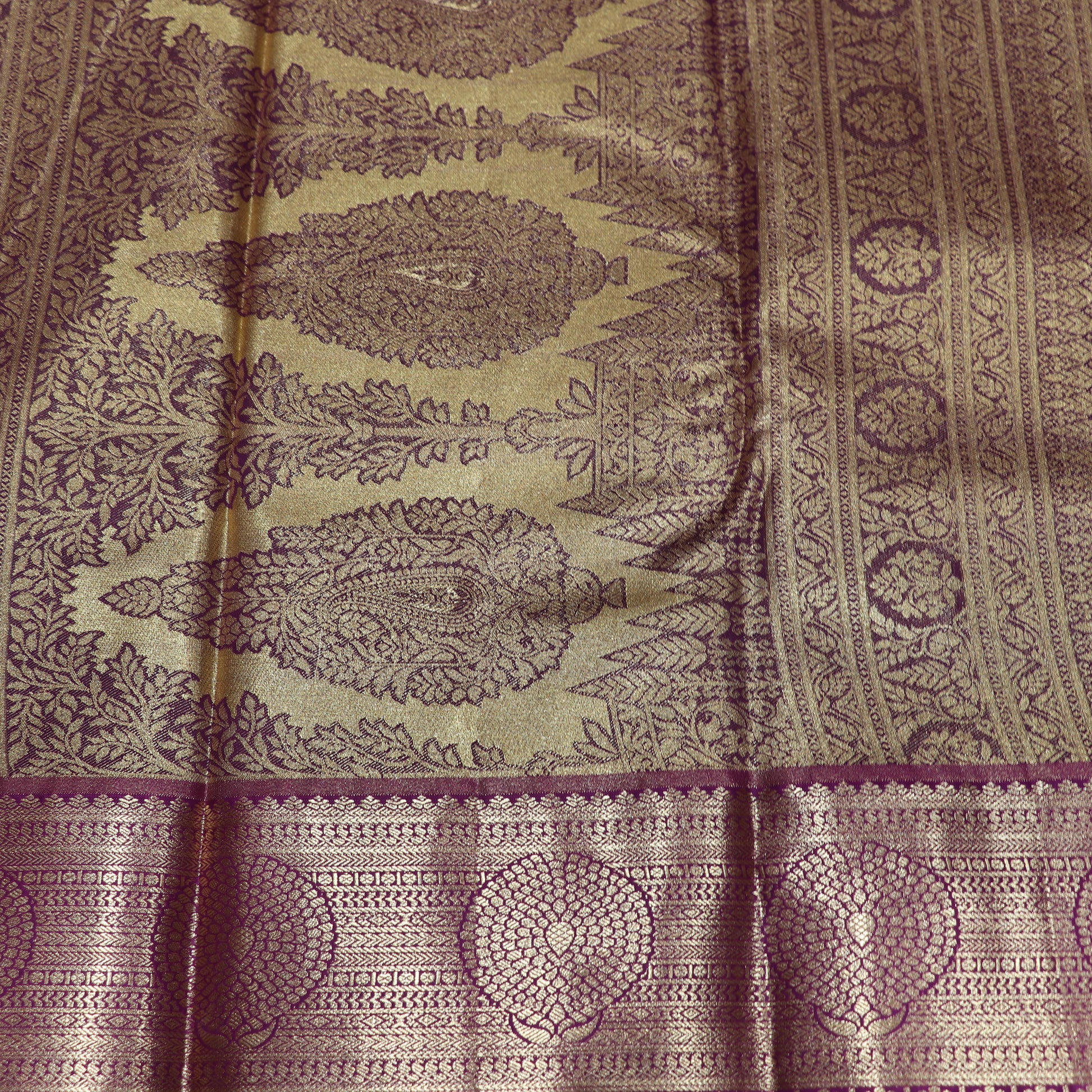 Pure Tissue Silk Mustard With Purple Colour - Vaishali Silks