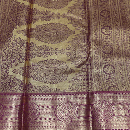 Pure Tissue Silk Mustard With Purple Colour - Vaishali Silks