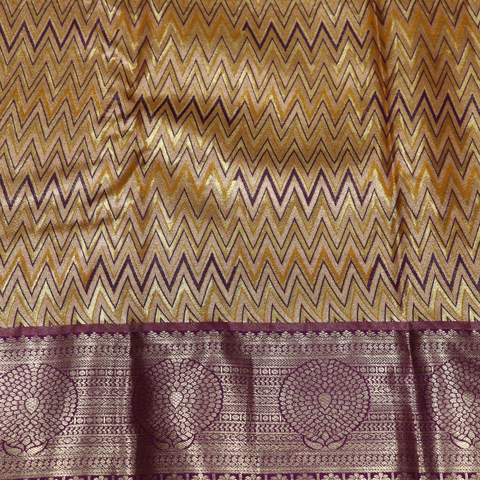 Pure Tissue Silk Mustard With Purple Colour - Vaishali Silks