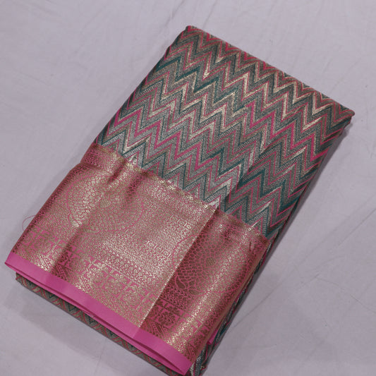 Pure Tissue Silk  Green With Pink Colour - Vaishali Silks