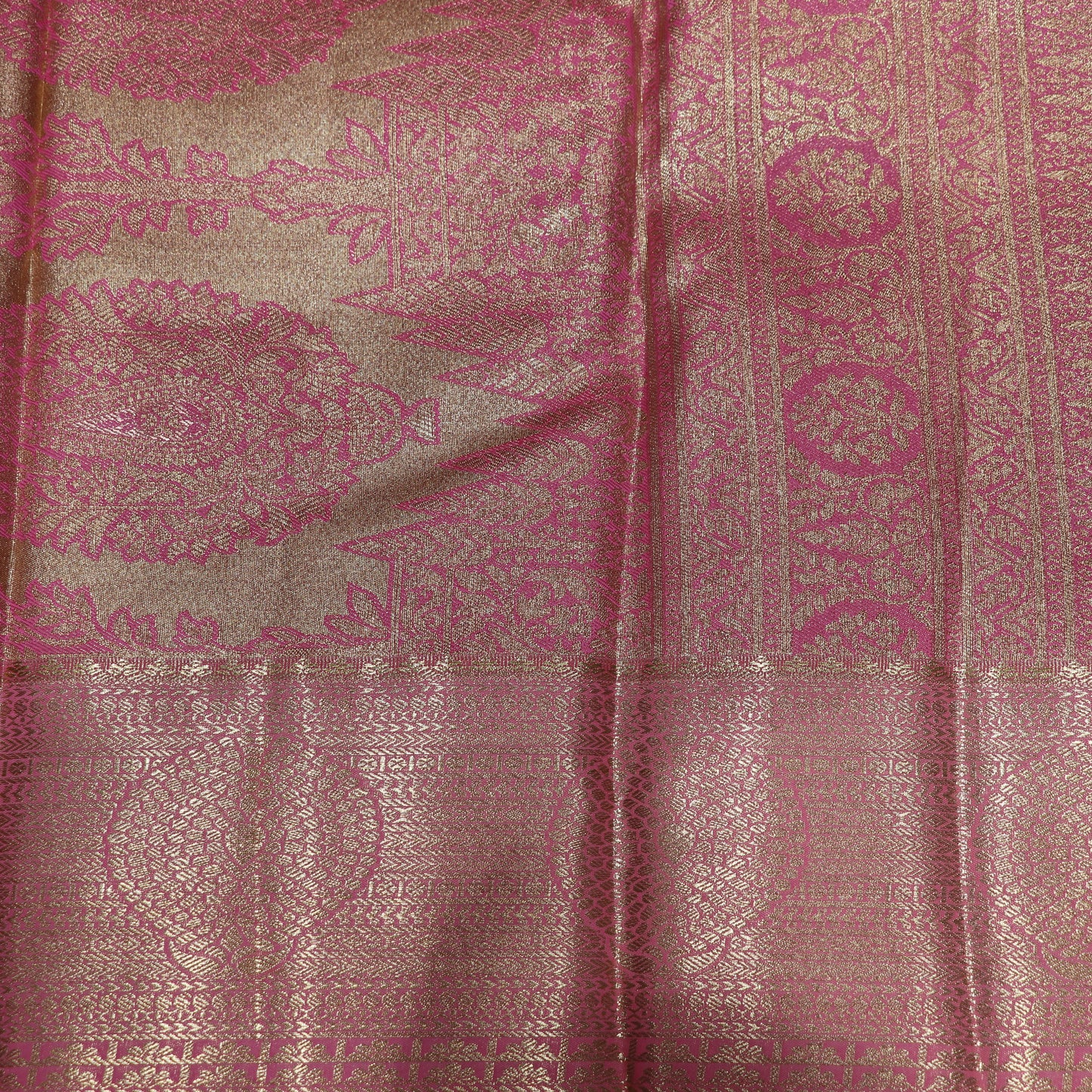 Pure Tissue Silk  Green With Pink Colour - Vaishali Silks