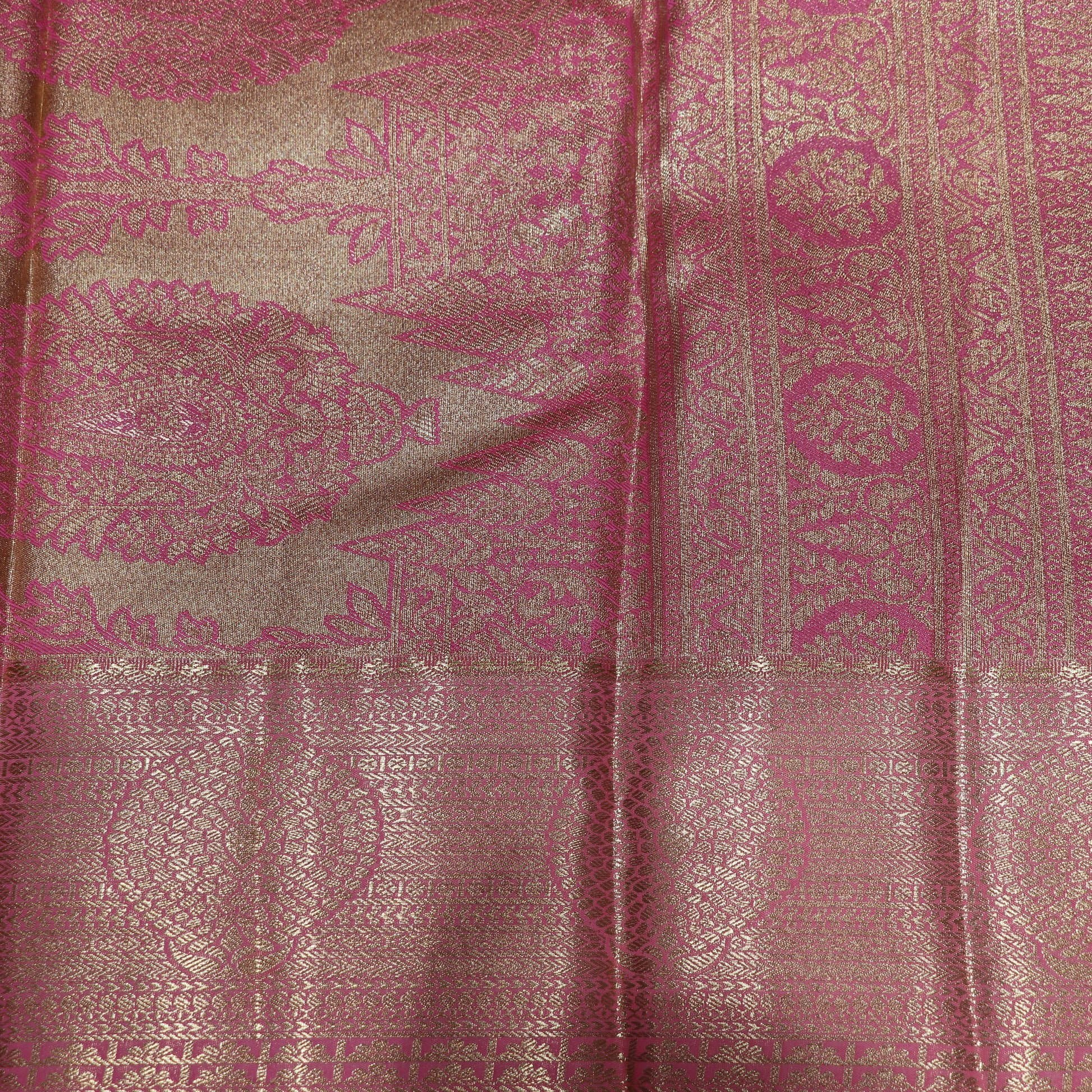 Pure Tissue Silk  Green With Pink Colour - Vaishali Silks