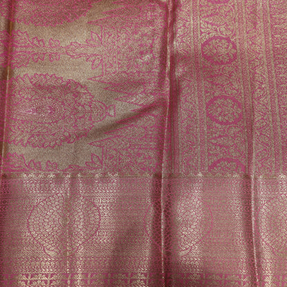 Pure Tissue Silk  Green With Pink Colour - Vaishali Silks