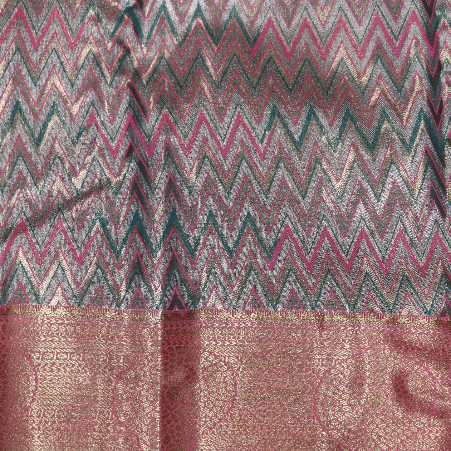 Pure Tissue Silk  Green With Pink Colour - Vaishali Silks