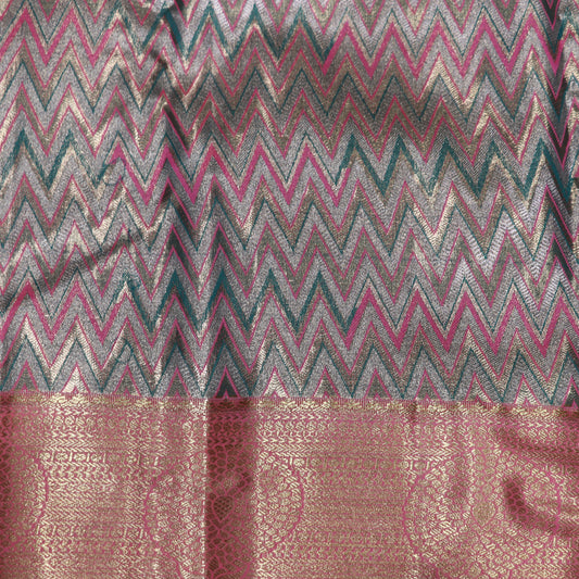 Pure Tissue Silk  Green With Pink Colour - Vaishali Silks