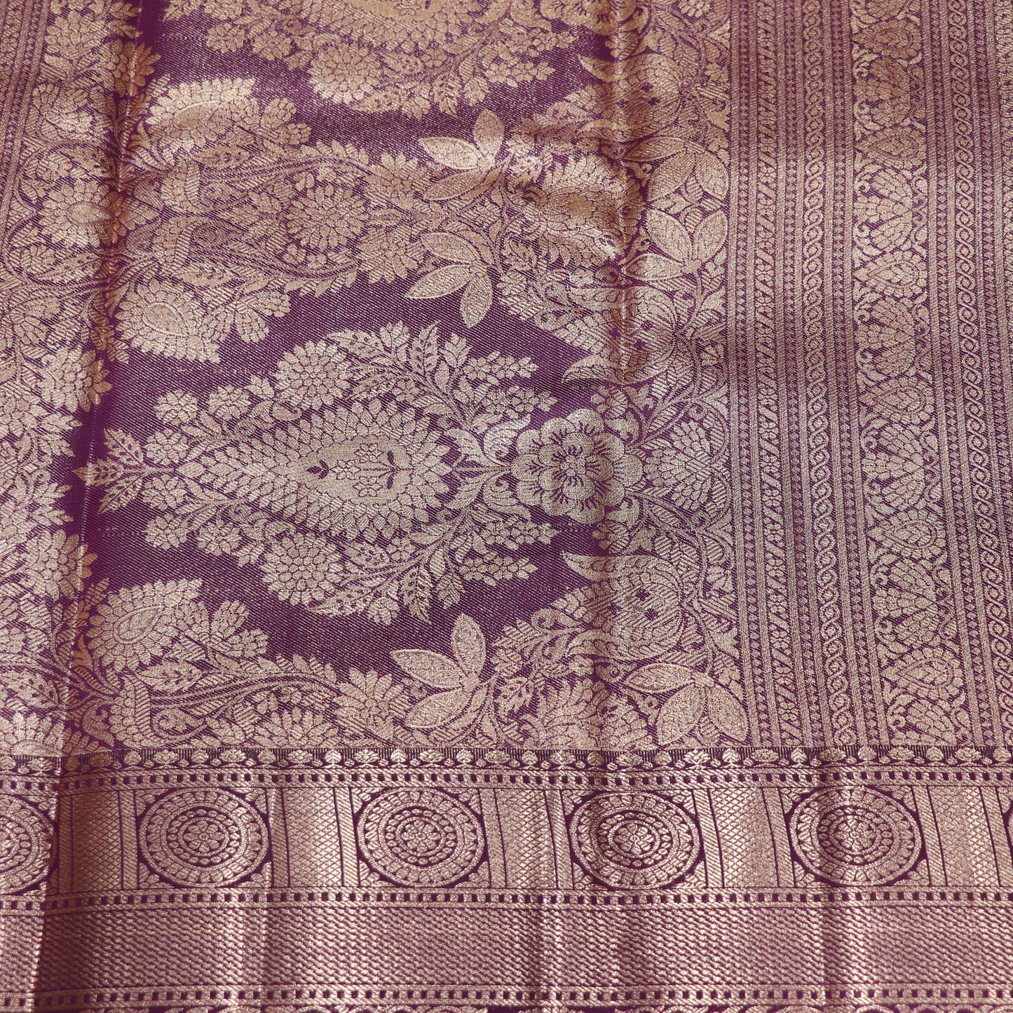 Pure Tissue Silk Green  With Violet Colour - Vaishali Silks