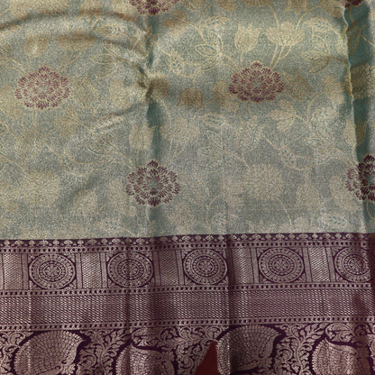Pure Tissue Silk Green  With Violet Colour - Vaishali Silks