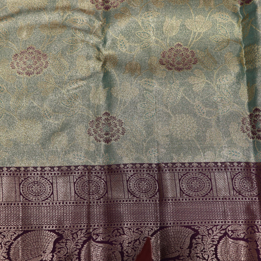 Pure Tissue Silk Green  With Violet Colour - Vaishali Silks
