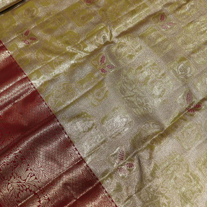 Pure Tissue Saree Light Yellow with Pink - Vaishali Silks